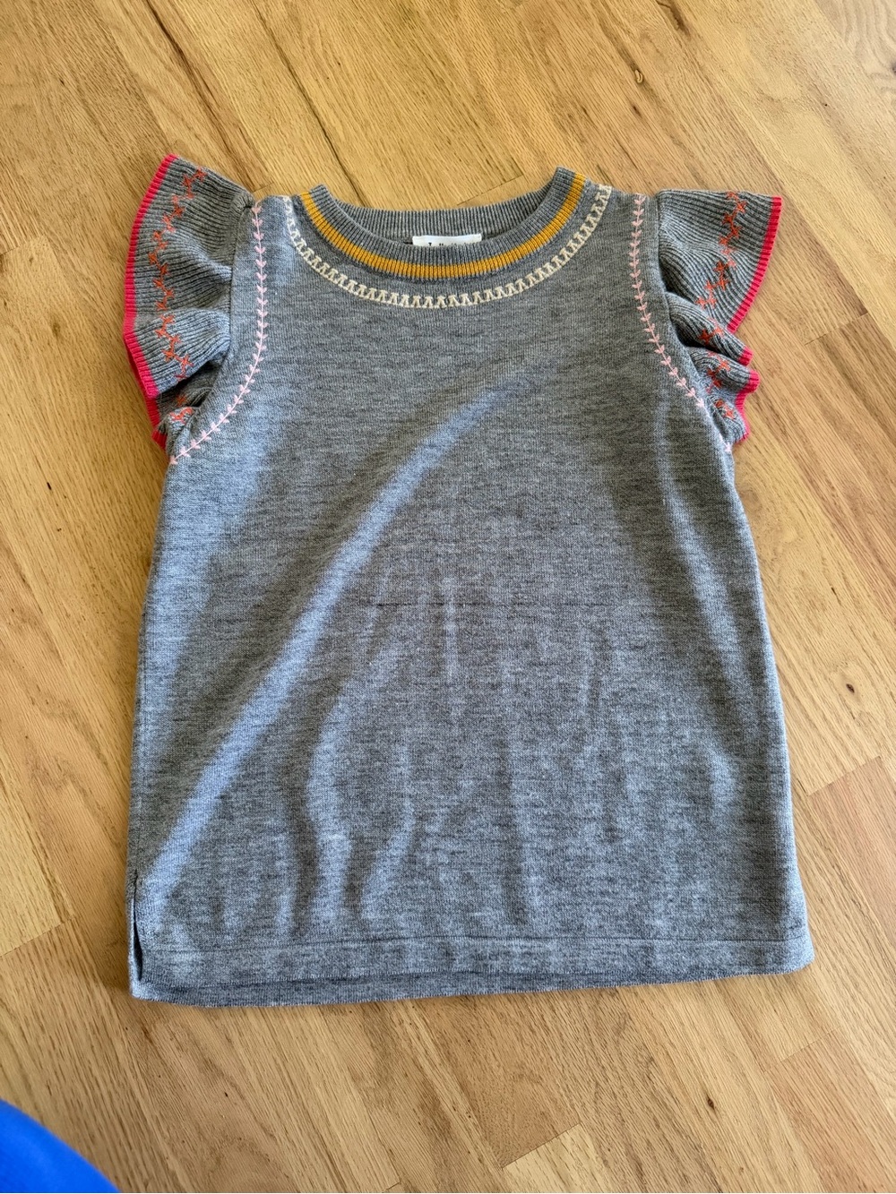 THML Anthropologie Gray Knit Flutter SleeveTop with Contrasting Stitch Detail